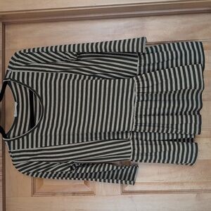 Entro green & tan striped top, peplum